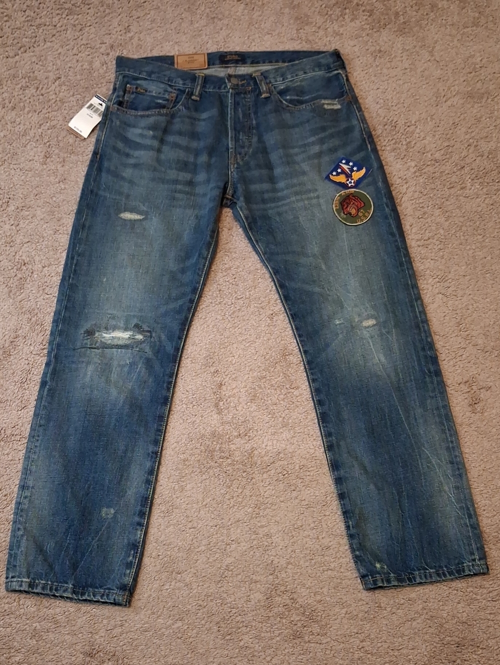 Polo by Ralph Lauren Blue Distressed Relaxed Jeans with Patch Detail